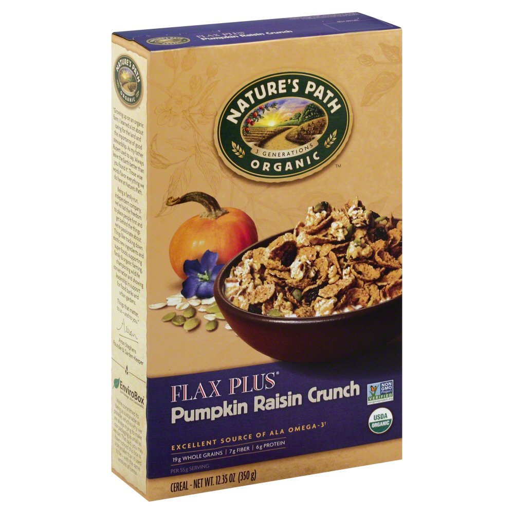 Nature'S Path Organic Cereal, Flax Plus Pumpkin Raisin Crunch, 12.35 Ounce Box (Pack Of 6)