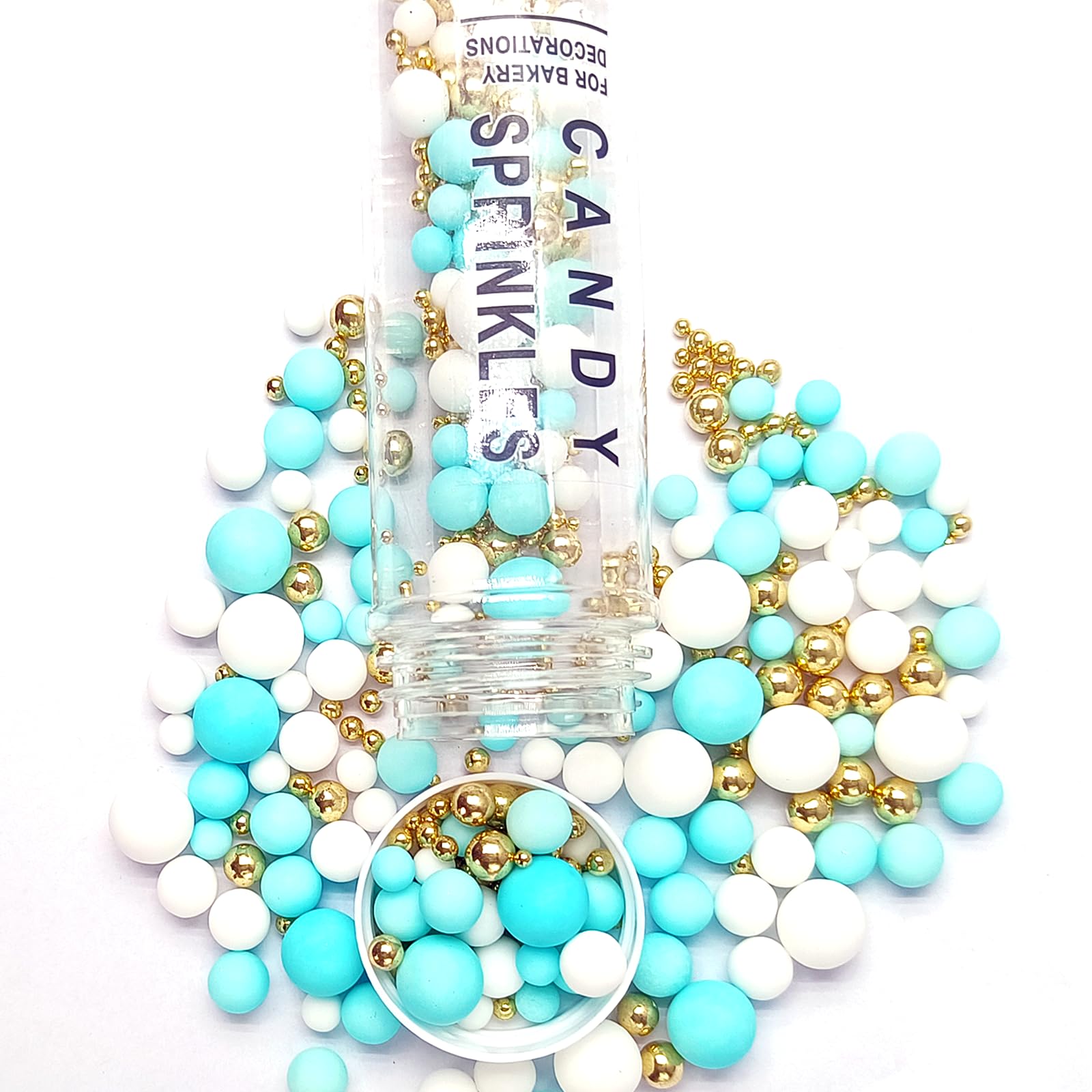 Edible Blue White and Gold Pearl Sprinkles 142g/5.01oz Mixed Color Size Pearl Sprinkles for Cake Decorating Candy Baking Decorat