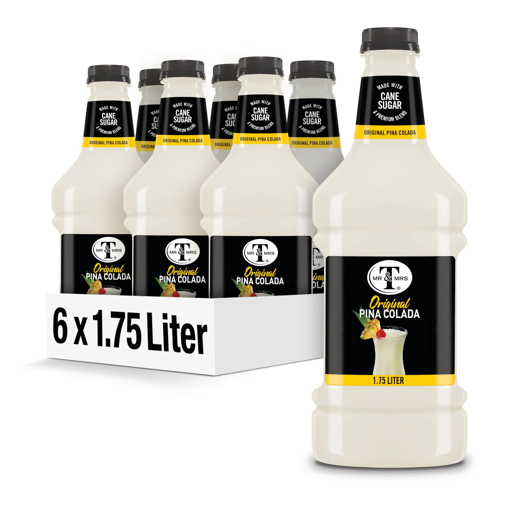 Mr & Mrs T Pina Colada Mixer, Pineapple & Coconut, 1.75L Bottle (Pack of 6), Cane Sugar Sweetened