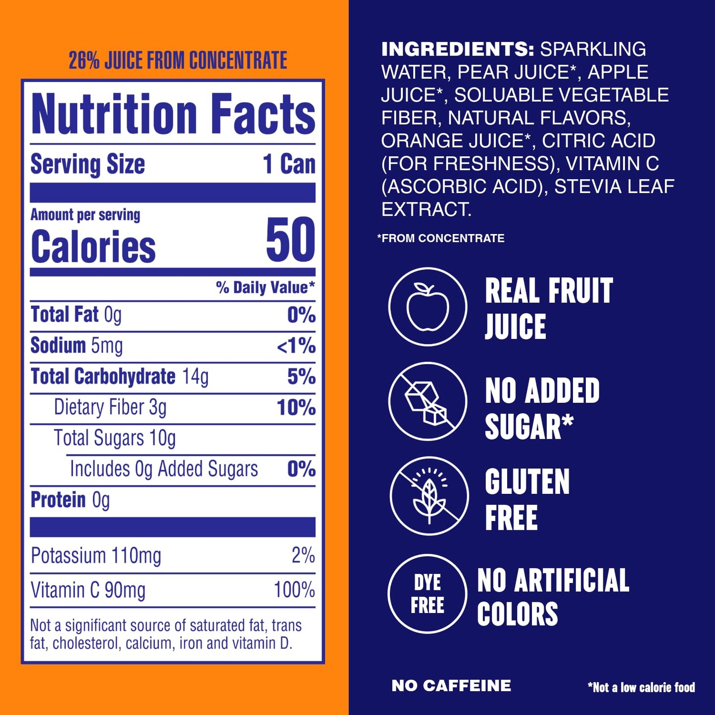 PLEZi FiZZ Orange Mango Sparkling Juice - Healthy Soda Alternative with Real Fruit Juice, No Added Sugar - Low Sugar Sparkling D
