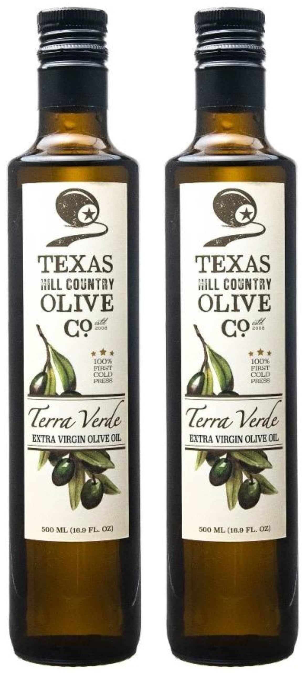 Texas Hill Country Olive Co Extra Virgin Olive Oil, Cold Pressed, Rich & Fruity, 500 ml (2 Pack)