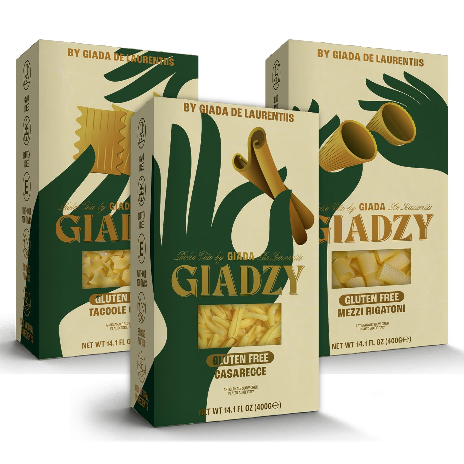 Giadzy by Giada De Laurentiis 3 Pack Gluten Free Variety Pasta - includes Caserecce, Taccole & Mezzi Rigatoni- Made in Italy, Ar