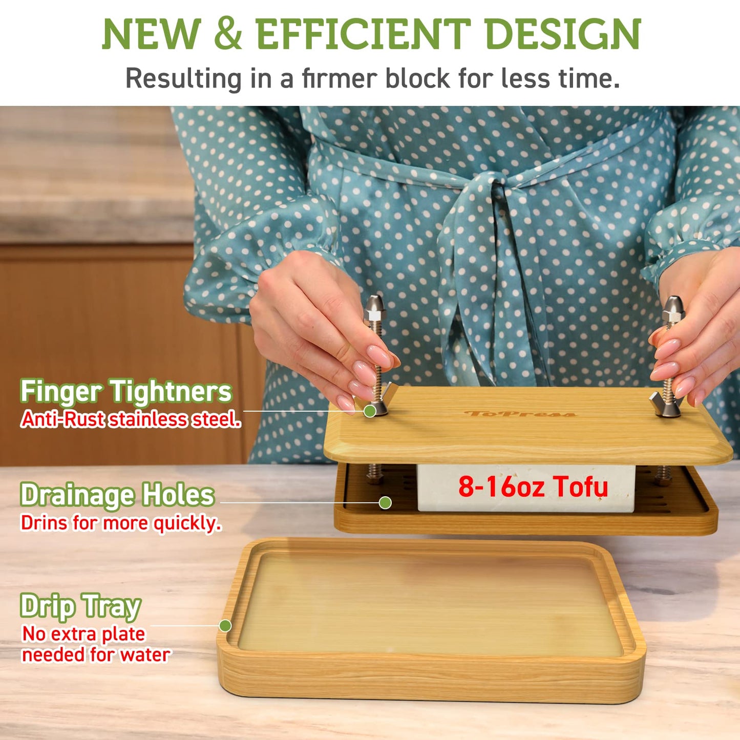 YARKOR Bamboo Tofu Press with Strainer & Drip Tray - 16oz Tofu Drainer, Includes Cheesecloth, Perfect Gift for Tofu Lovers
