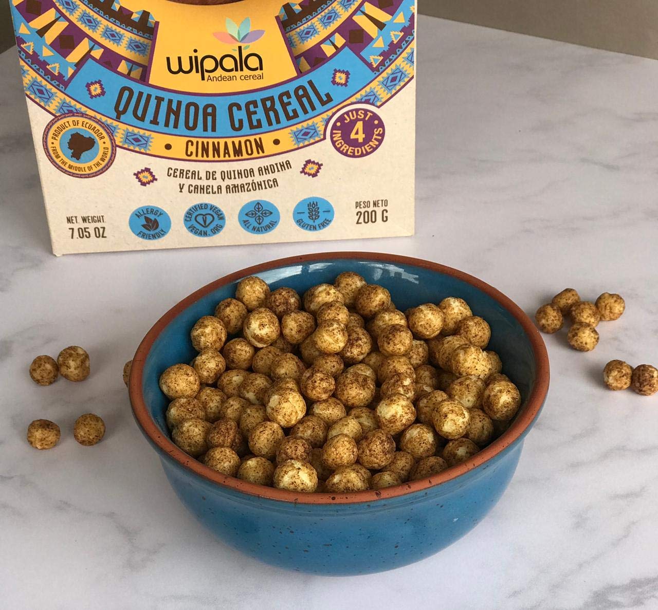Wipala, Quinoa Cereal with Cinnamon & Panela, 7 oz bag - Vegan, Gluten Free, Non GMO, Healthy Cereal made with Plant Based Prote