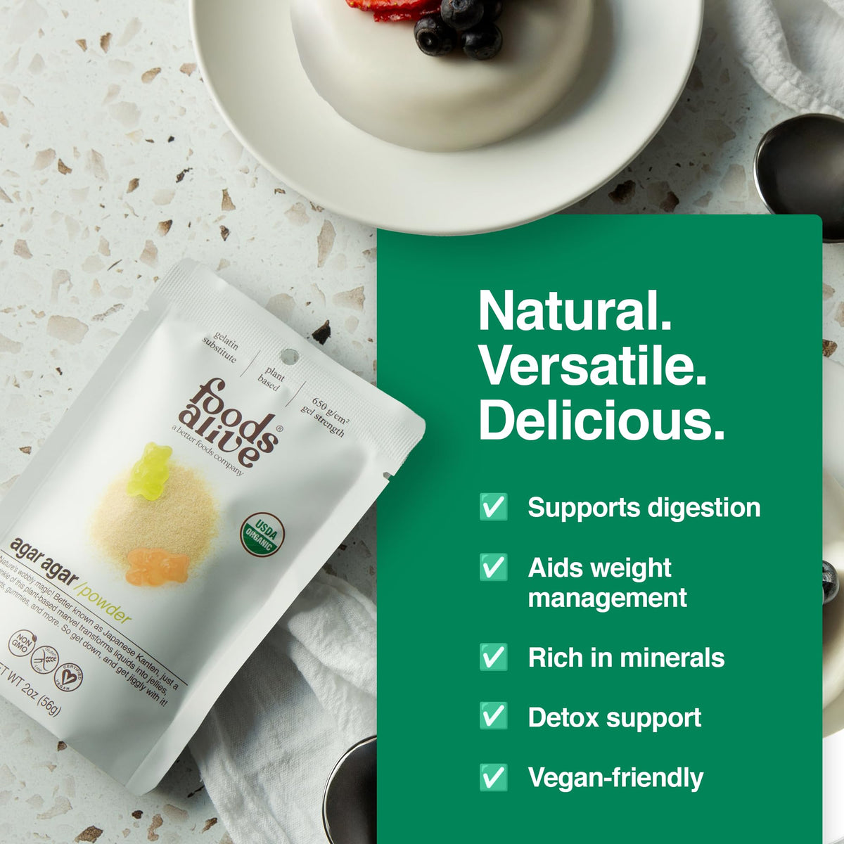 Alive Powder Foods Alive Organic Agar Agar Powder | 2 oz | Plant Based Gelatin ...