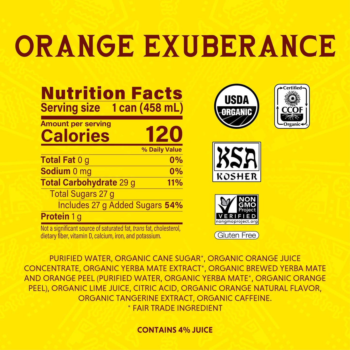 Guayaki Yerba Mate Energy Drink, Awakening Orange, 150mg Caffeine, 15.5 Oz Cans, Pack of 12