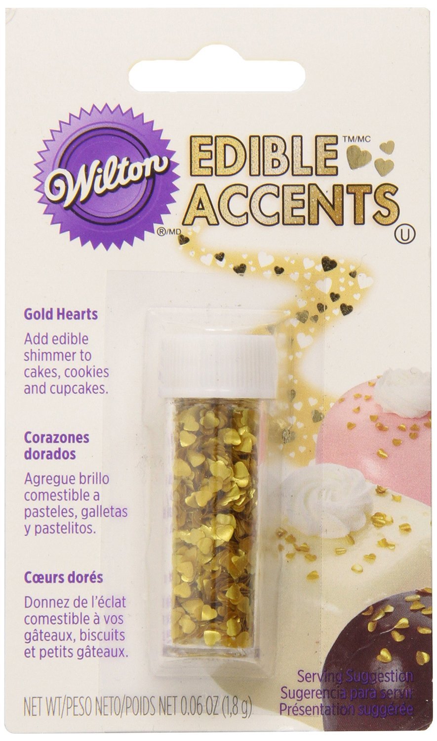 Wilton Gold Heart Edible Accents, 0.06 Oz. - Cake Decorating Supplies, 1.7 G