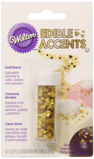 Wilton Gold Heart Edible Accents, 0.06 Oz. - Cake Decorating Supplies, 1.7 G