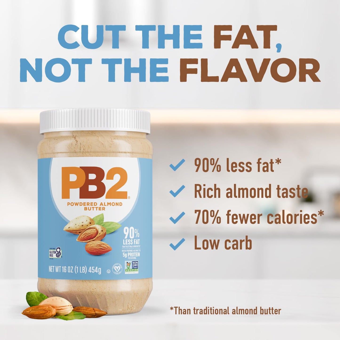 PB2 Powdered Roasted Almond Butter, 16oz Low-Fat Vegan Almond Powder, Low Carb Nut Butter, Non-GMO, Gluten Free, Kosher