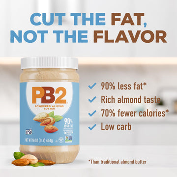 PB2 Powdered Roasted Almond Butter, 16oz Low-Fat Vegan Almond Powder, Low Carb Nut Butter, Non-GMO, Gluten Free, Kosher