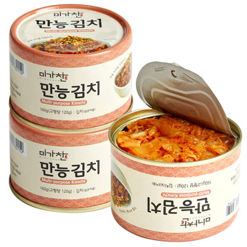 Korean Canned Napa Cabbage Kimchi, Multi-Purpose Kimchi, 5.64Oz(160G), Pack Of 3, Kimchi Ideal For Any Recipe, Spicy Korean Flav