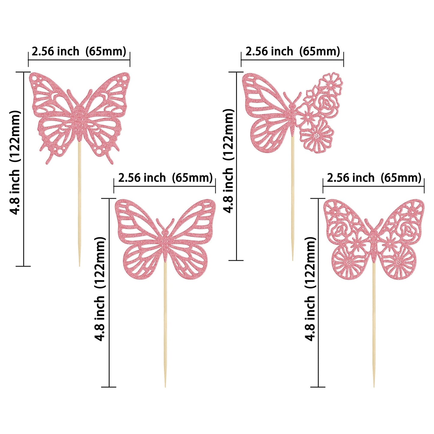 Gyufise 24 Pack Pink Glitter Assembled Butterfly Cupcake Toppers Baby Shower Cake Picks Decorations For Wedding Anniversary Kids