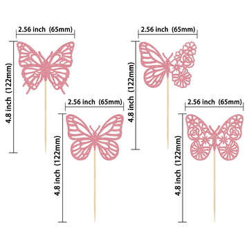 Gyufise 24 Pack Pink Glitter Assembled Butterfly Cupcake Toppers Baby Shower Cake Picks Decorations For Wedding Anniversary Kids