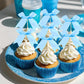 24 Pack Bow Cupcake Toppers, Blue Bow Coquette Birthday Decorations Valentine 'S Bowknot Ribbons For Bridal Shower Party Supplie
