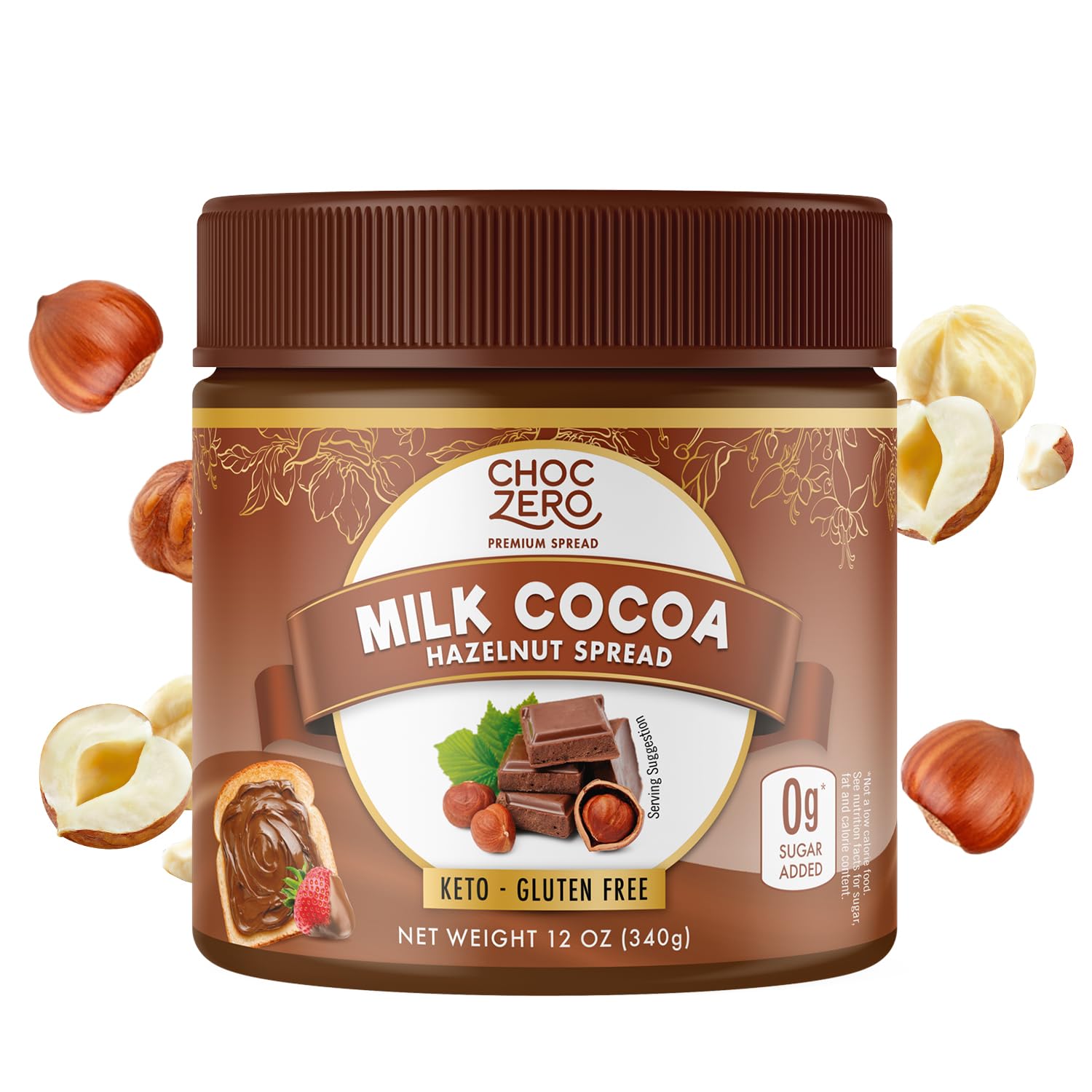 Choczero Milk Chocolate Hazelnut Spread - Keto Friendly, No Sugar Added, Best Low Carb Dessert, Perfect Topping For Almond Flour