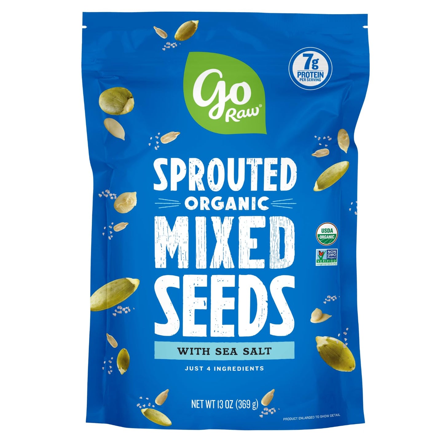 Go Raw Mixed Seeds, Pumpkin, Sunflower & Watermelon Seeds with Sea Salt, Bag Keto Vegan Gluten Free Snacks Organic, Mixed Salted