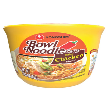 Nongshim Spicy Chicken Instant Ramen Noodle Soup, 12 Pack, 3.03 oz Each, Korean Microwaveable Bowl with Veggies
