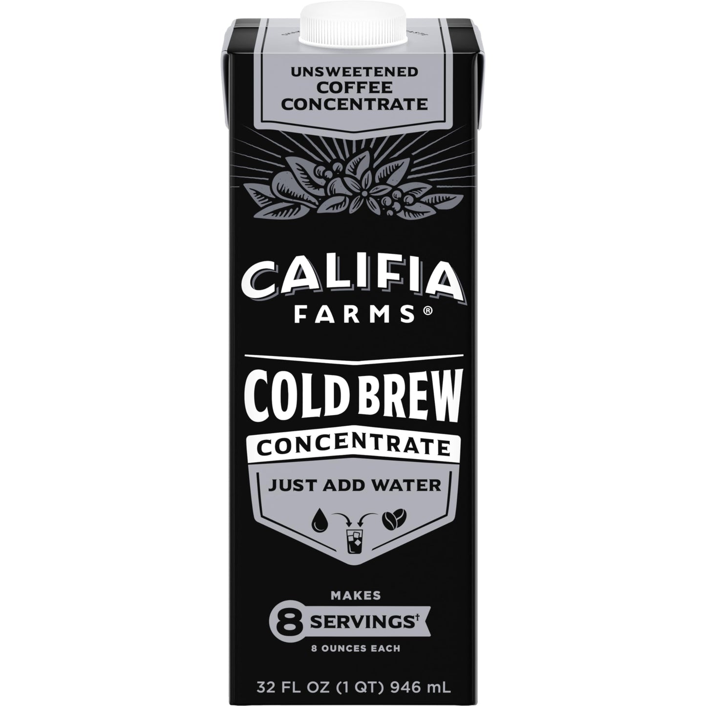 Califia Farms - Unsweetened Cold Brew Coffee Concentrate, 32 Oz, 100% Arabica, Shelf Stable, Plant Based, Vegan, Gluten Free, No
