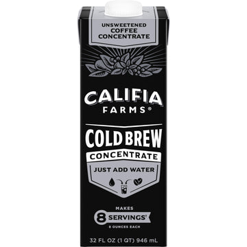 Califia Farms - Unsweetened Cold Brew Coffee Concentrate, 32 Oz, 100% Arabica, Shelf Stable, Plant Based, Vegan, Gluten Free, No