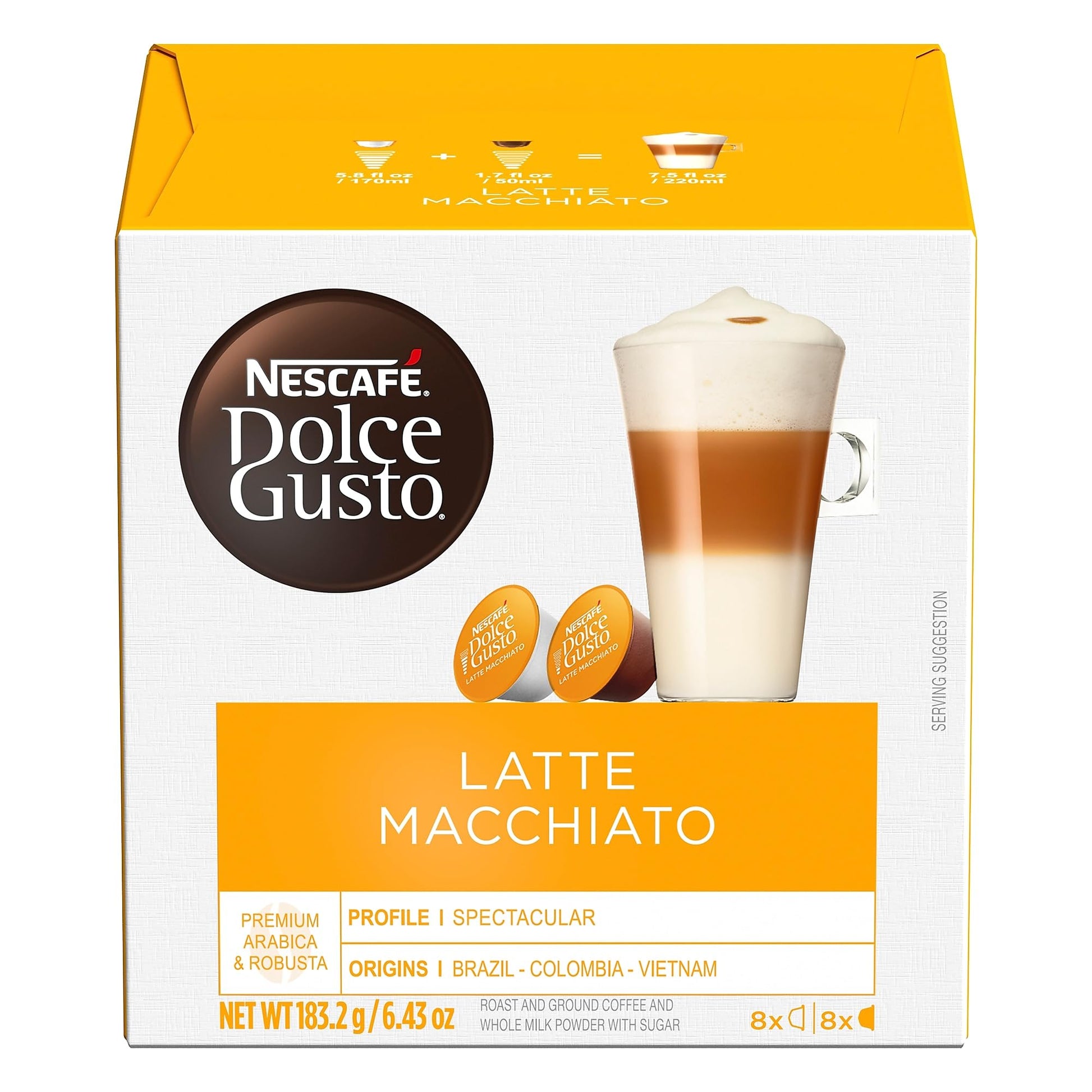 NESCAFÉ DOLCE GUSTO Latte Macchiato Coffee Capsules, 16 Count, Model NES27326