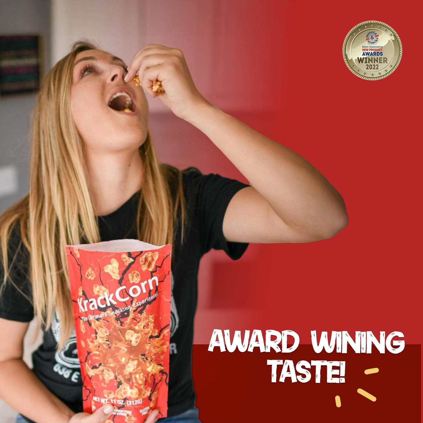 KrackCorn Caramel Popcorn - Gluten-Free, Non-GMO Gourmet Snack - 11 Oz, Pack of 3