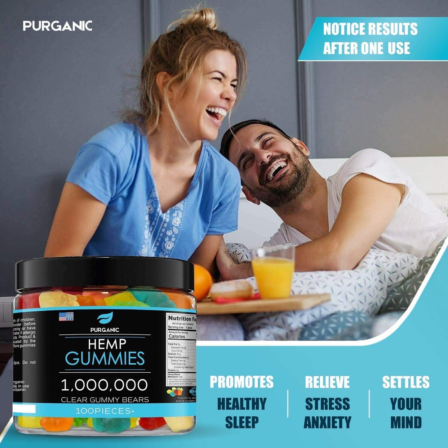 Purganic Gummies For Stress & Relaxation - 1M - Delicious Natural Fruit Flavors - Made In Usa - Relaxing Gummies - 100Ct