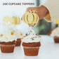 Bestus Pumpkin Cupcake Toppers Set, 25pcs Glitter Cardboard, Gold, for Birthday, Baby Shower, Thanksgiving, Halloween Decorations