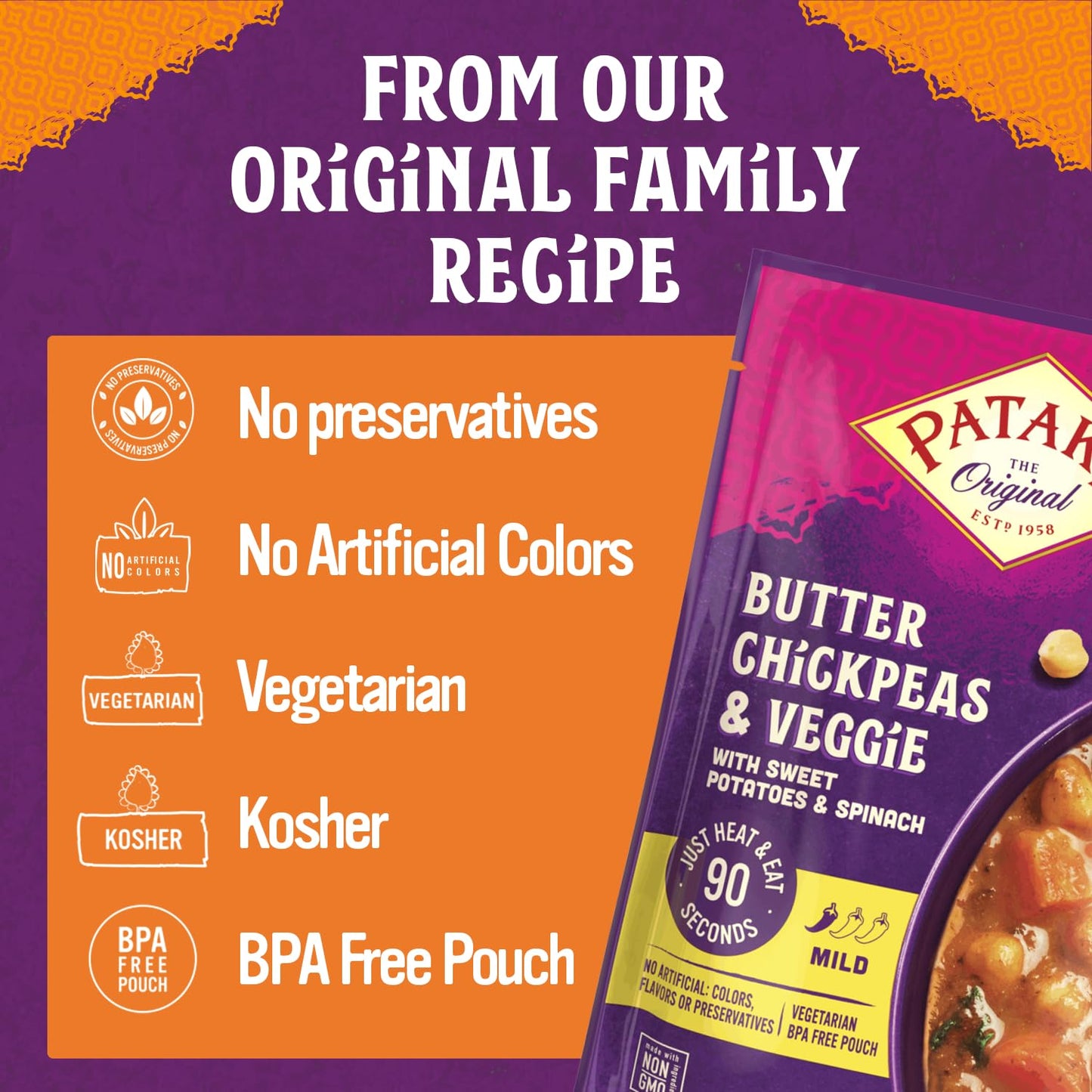 Pataks Butter Chickpeas & Veggies, Mild Curry, 10.05 Ounce (Pack of 6)