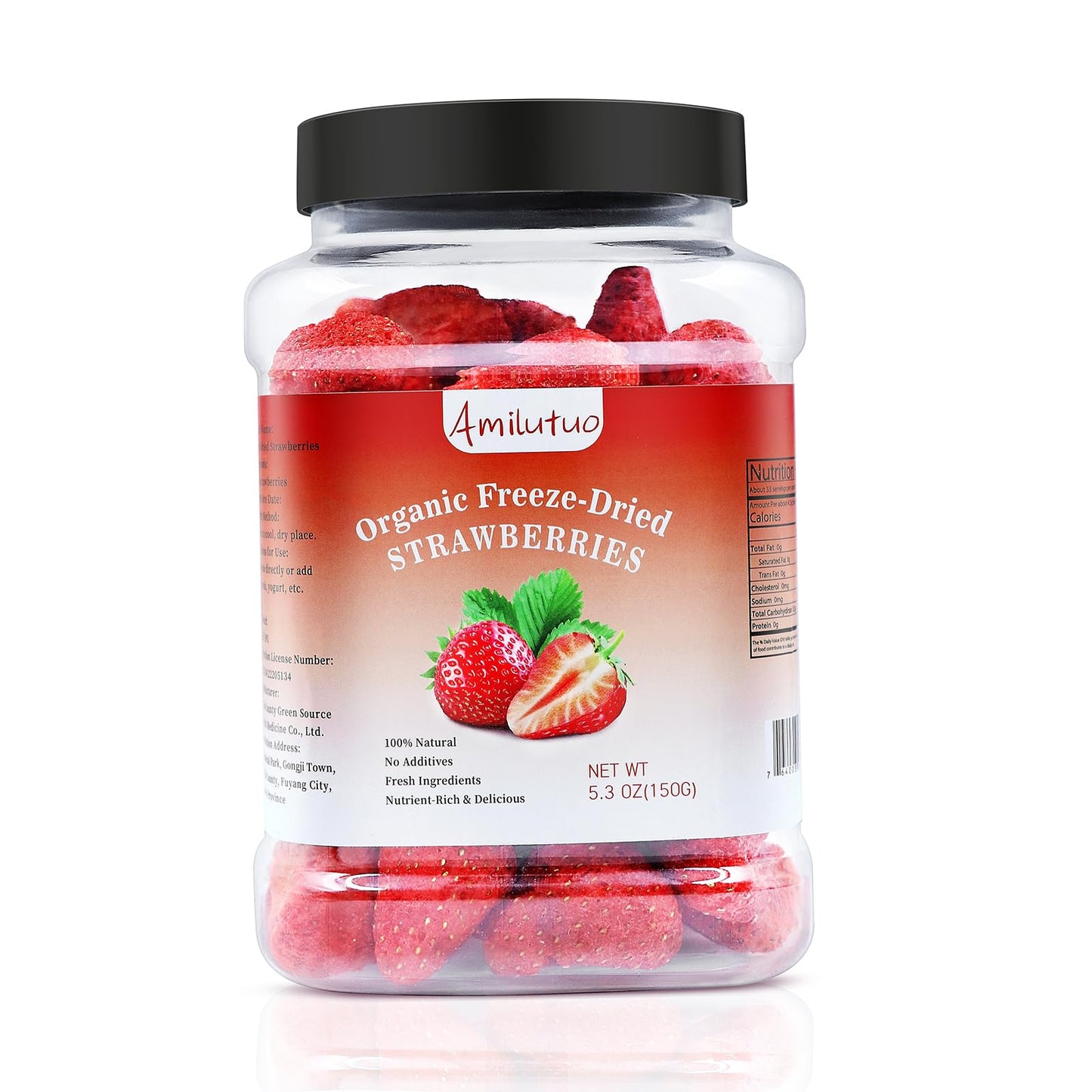 Amilutuo Freeze Dried Strawberries, Whole Dehydrated Fruit, 5.3OZ for Cereal, Salads, Granola Bars, Ice Cream