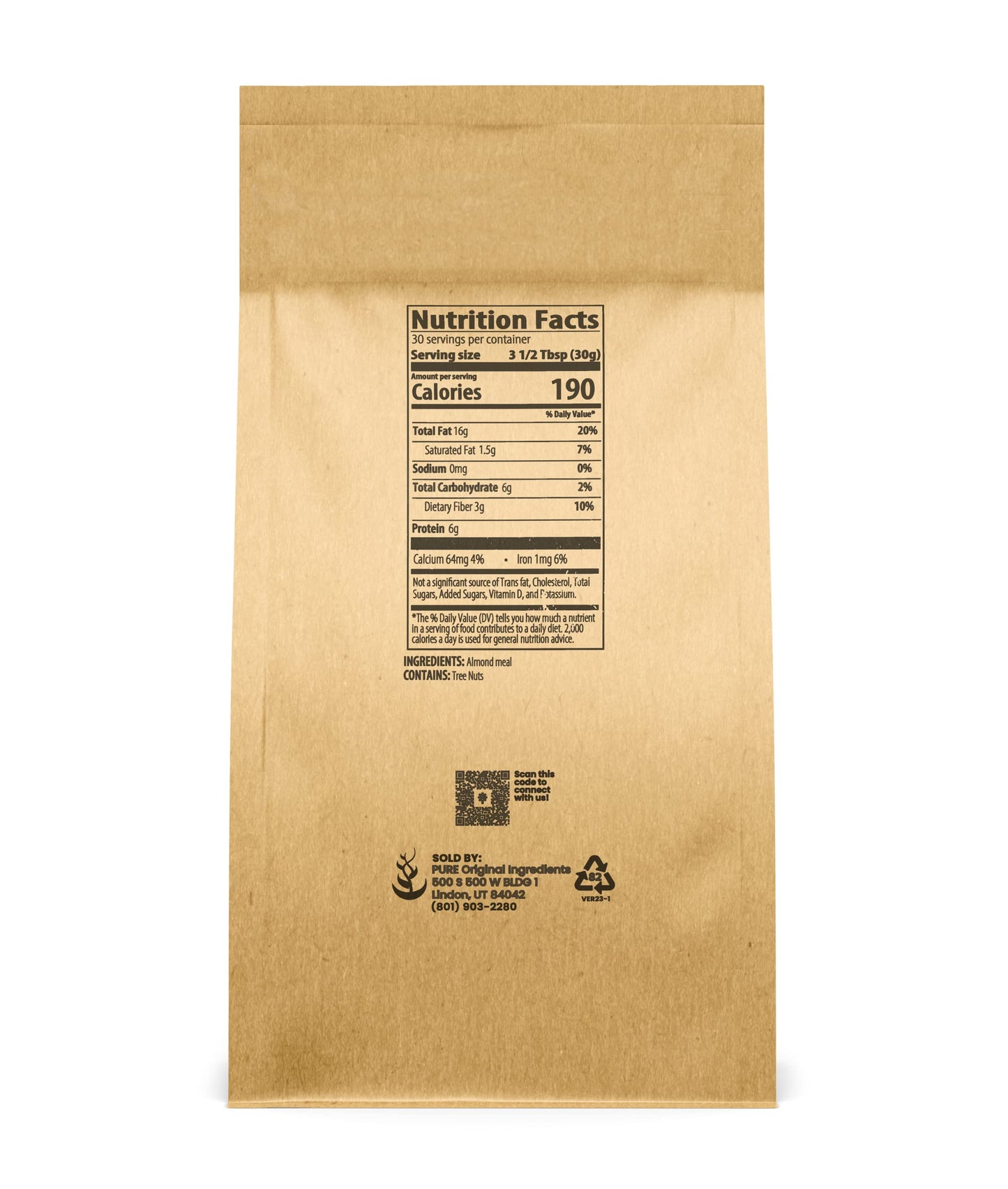 PURE ORIGINAL INGREDIENTS Almond Meal, Gluten-Free, 2 lb, Ground Almonds for Baking & Breads