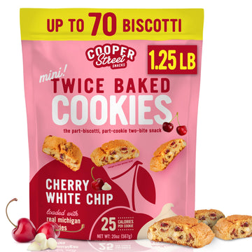 Cooper Street Twice Baked Mini Biscotti Italian Style Cookies - 1.25 Pound of Cherry Chocolate Gourmet Cookies Ideal With Coffee
