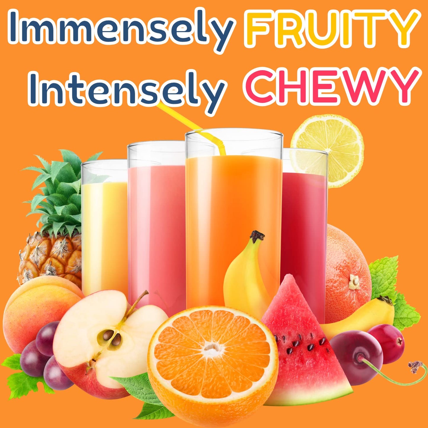 Sweetzo - Infrusions Orchard Mix Juicy Fruit Chews, Individually Wrapped Strawberry, Blood Orange, And Peach Flavored Candies, A