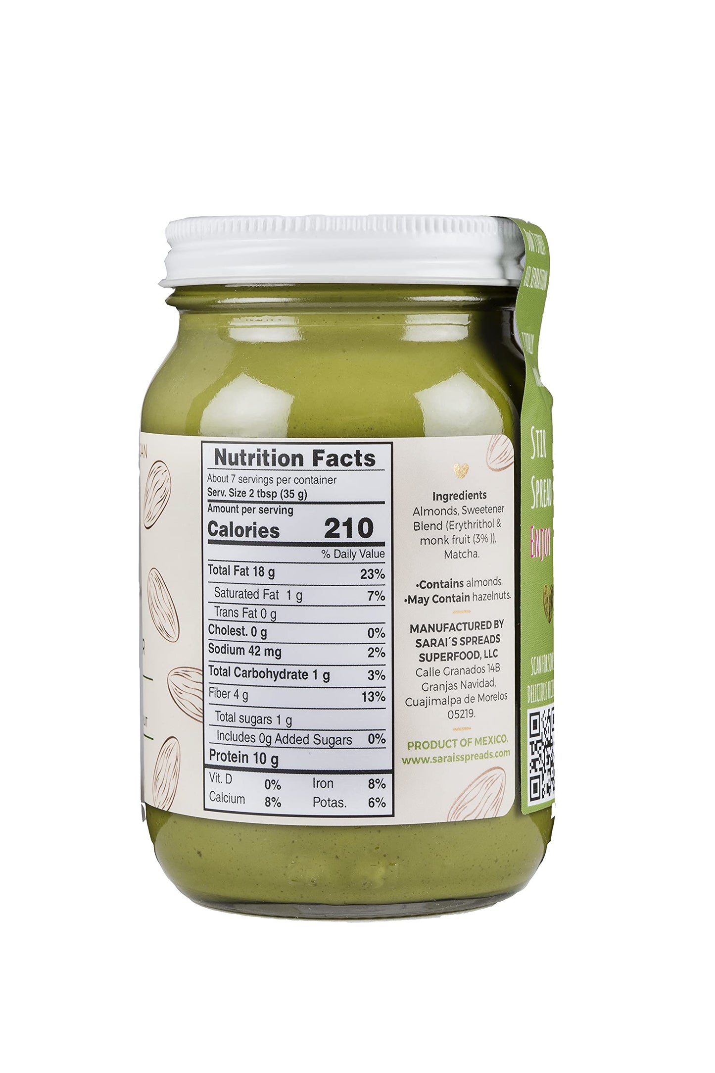 Sarais Matcha Almond Nut Butter, Silky Smooth, Paleo, Vegan, Gluten Free, Kosher, 8.11 Ounce (Engish Version)