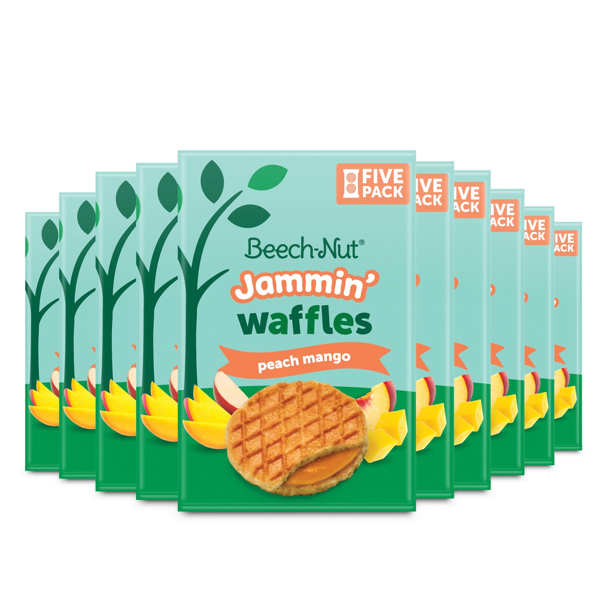 Beech-Nut Toddler Snacks Jammin Waffles With Fruit Filling For Babies & Toddlers, Peach Mango, 10 Boxes (50 Individually Wrapped Packs)