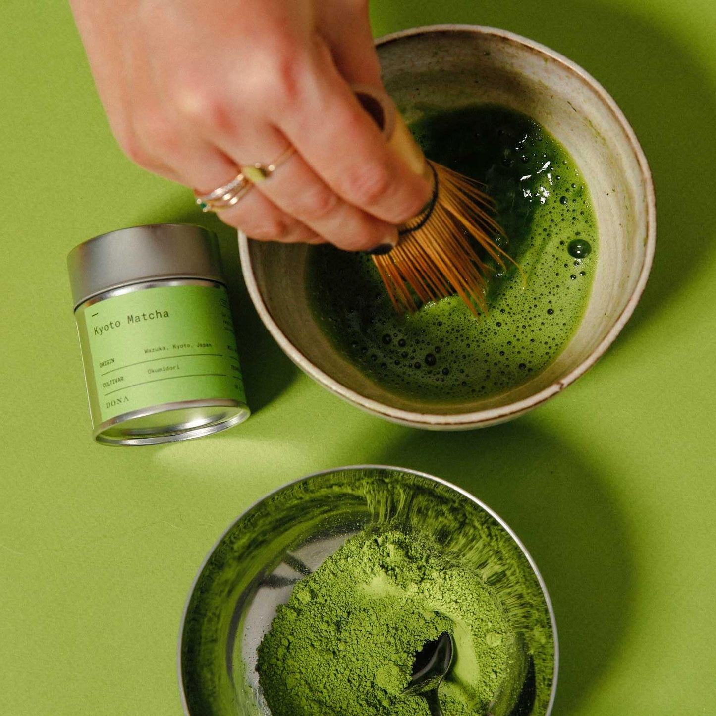 DONA Ceremonial Grade Matcha - Stone-Milled, 30g Canister, Airtight Sealed, Ideal for Hot or Iced Tea