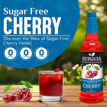Syruvia Sugar Free Cherry Syrup With Syrup Pump Dispenser - Cherry Syrup Flavor, 25.4 Fl Oz - Perfect For Cocktails, Ice Tea, De