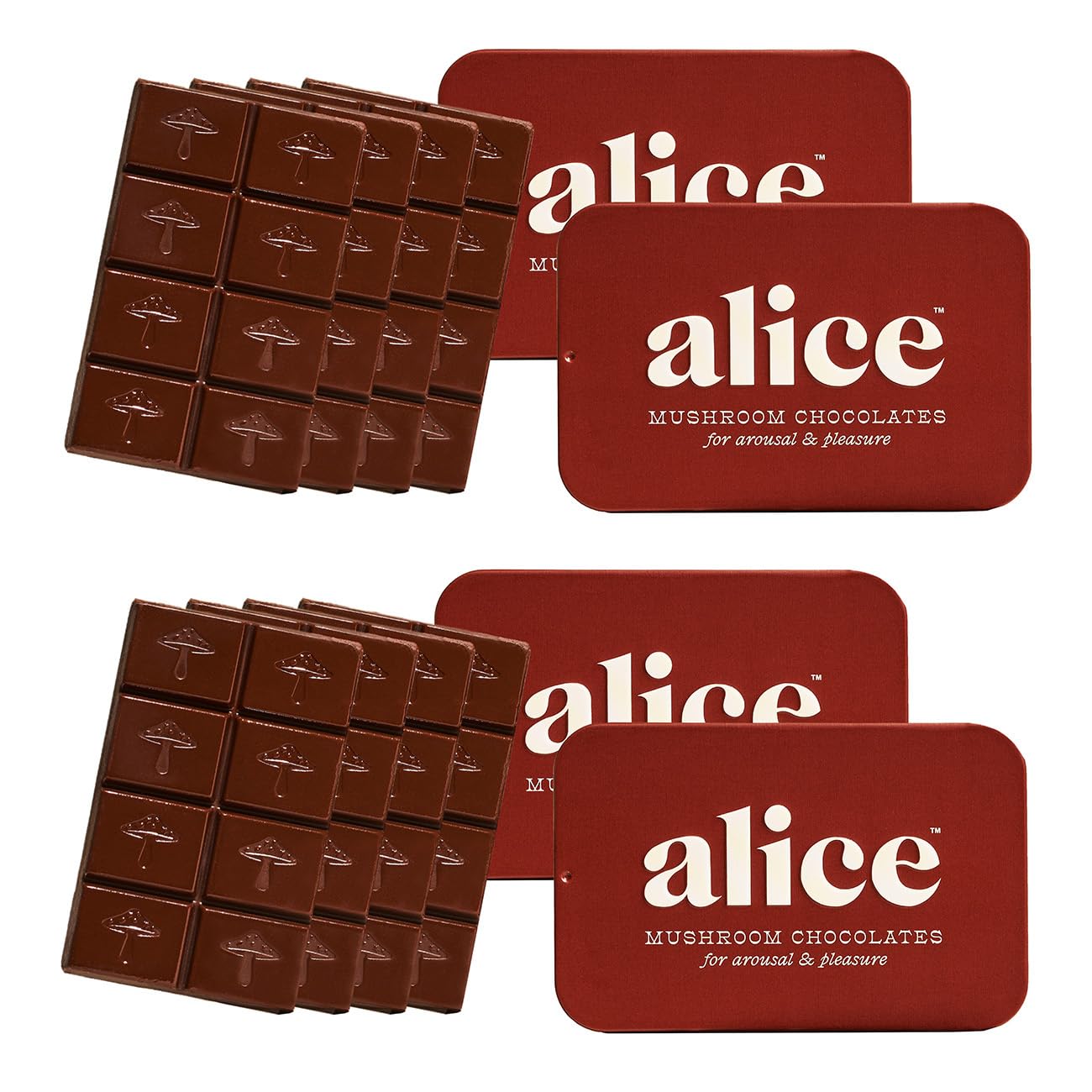 Alice Mushrooms Happy Ending 4-Pack | Sensual Mushroom Chocolates | Improves Mood  Performance  Vitality  Energy And Engagement | Cordyceps  Ashwaganda  Cayenne  Cinnamon