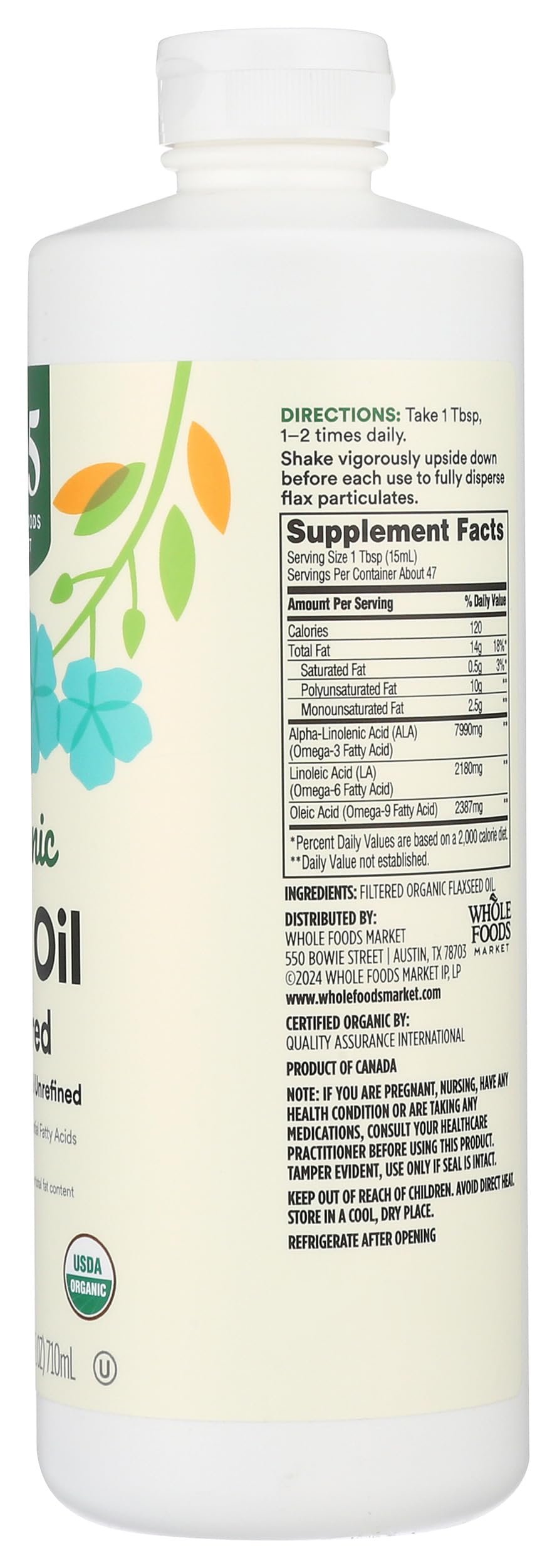 365 Everyday Value Organic Flax Oil, 24 fl oz - Cold Pressed, Non-GMO, Healthy Omega-3 Fatty Acids, Pack of 1