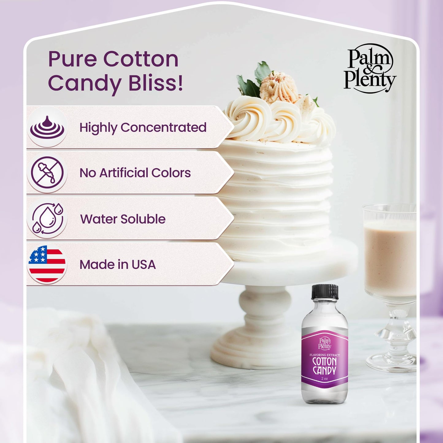 Palm And Plenty Cotton Candy Extract - Flavoring For Candy, Baking, And Drinks - Food-Grade Oil For Baked Goods, Desserts, Frost