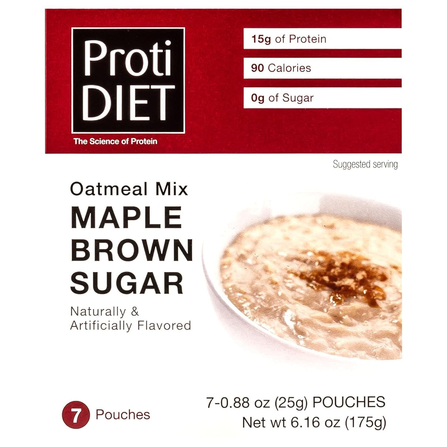 ProtiDiet High Protein Maple Brown Sugar Oatmeal, 15g Protein, Low Calorie, Low Carb, Low Fat, Sugar Free, Instant Diet Oatmeal