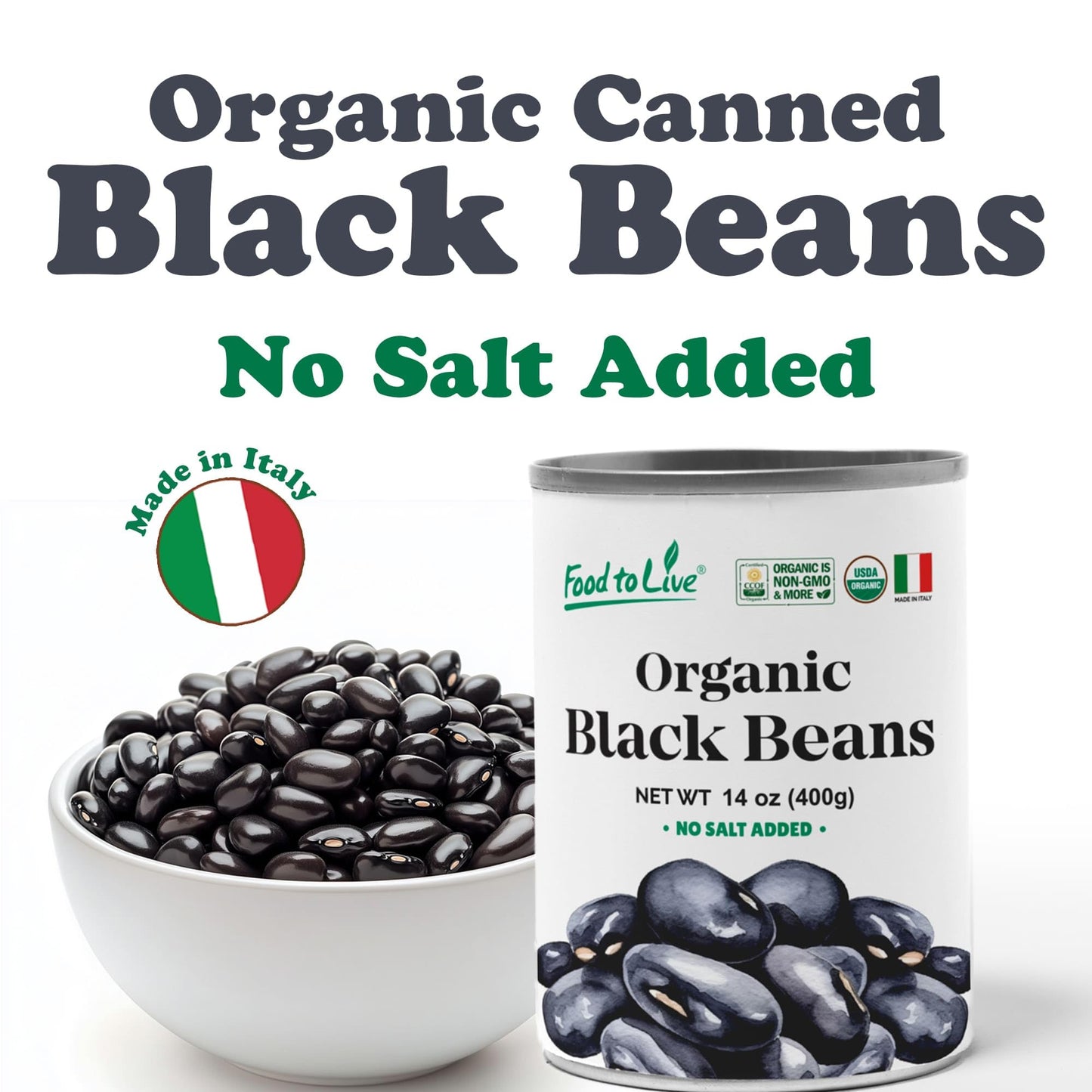 Food To Live Organic Canned Black Beans, 14 Oz (Pack Of 2) - Unsalted Non-Gmo Frijoles Negro. Perfect For Salads, Soups, Stews.