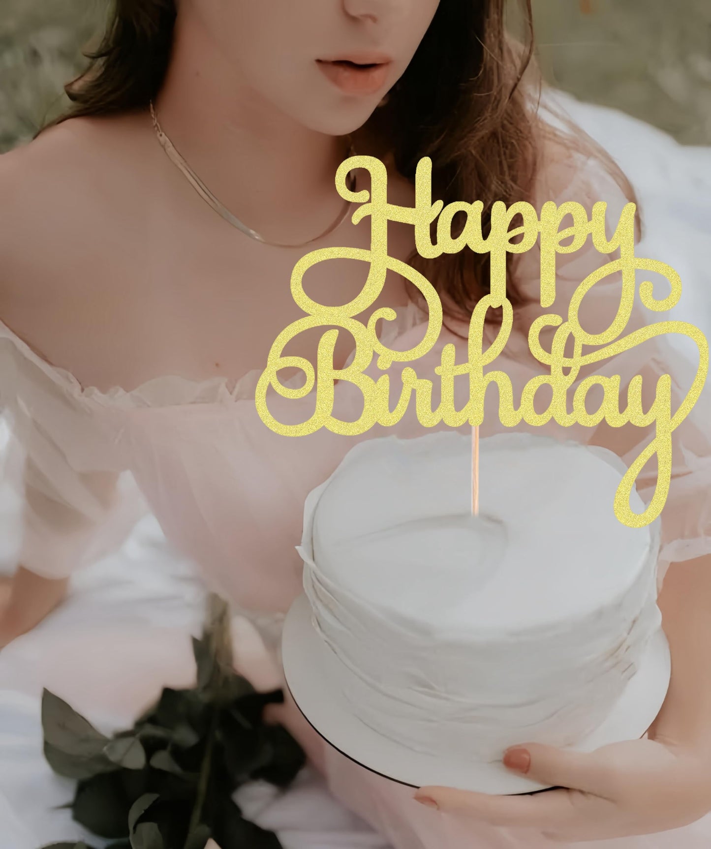 EONNCNT Happy Birthday Cake Topper - Gold Glitter Paper Decoration, Model MOUCCT-HB