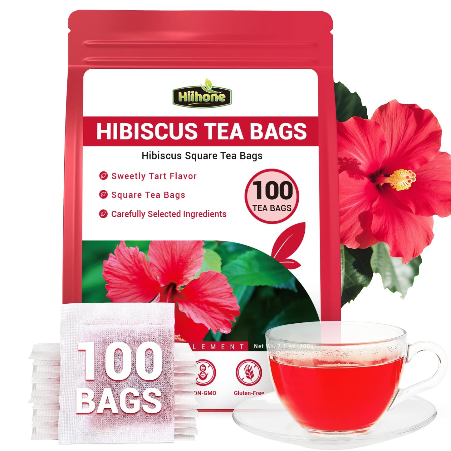 Hibiscus Tea Bags  Hibiscus Flower Herbal Tea - Rich In Vitamin C  Energy Blend Free Sugar Free  100 Teabags