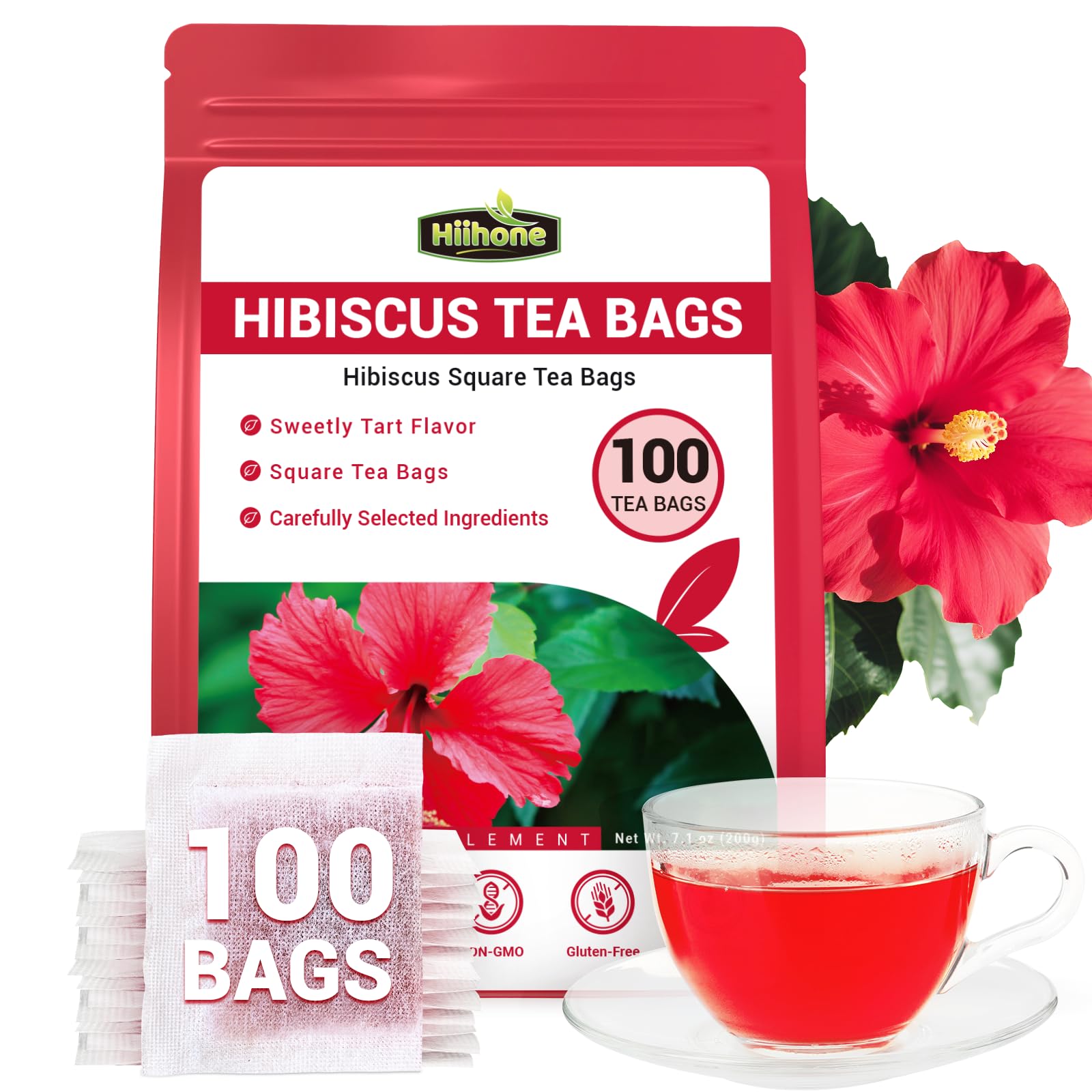 Hibiscus Tea Bags  Hibiscus Flower Herbal Tea - Rich In Vitamin C  Energy Blend Free Sugar Free  100 Teabags