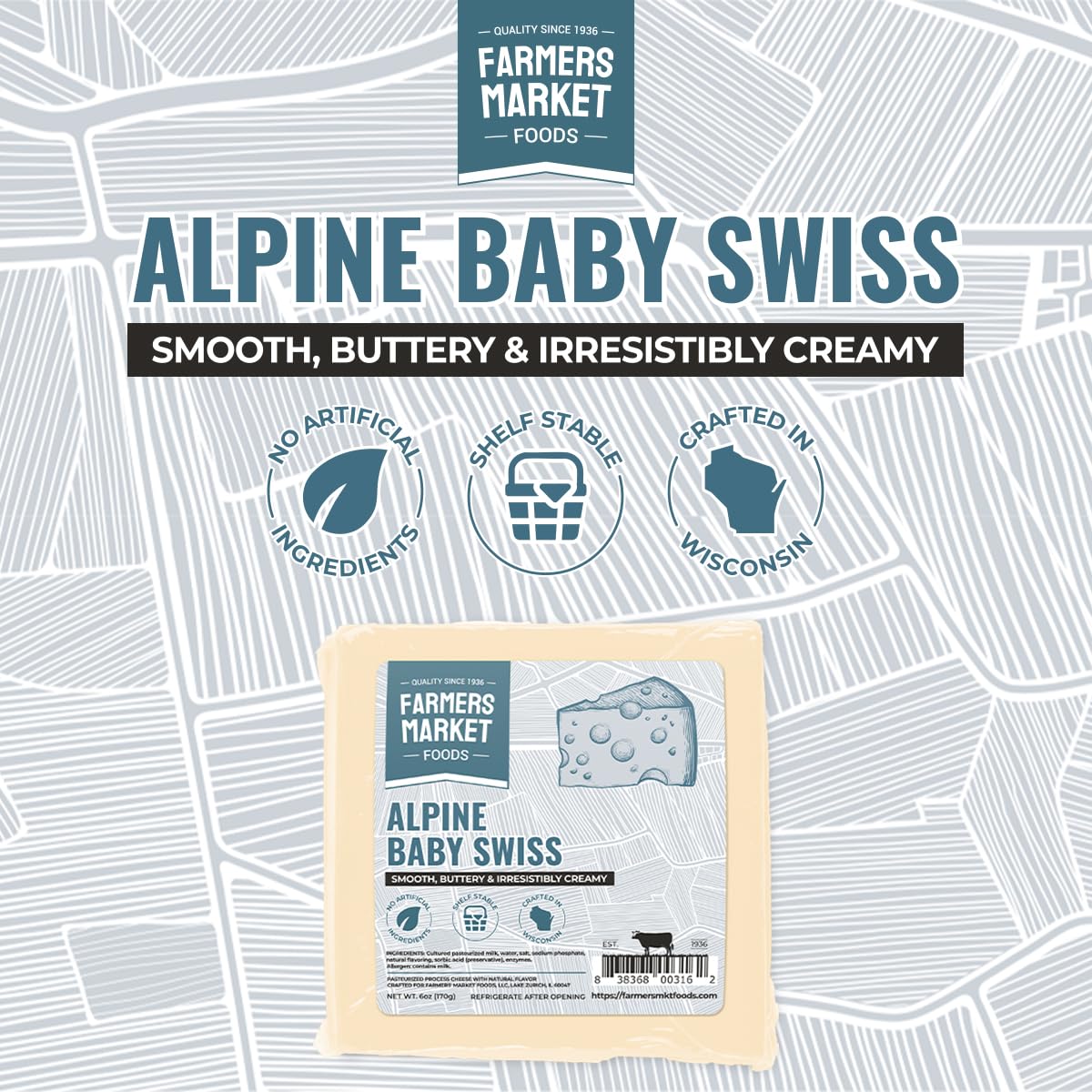 Farmers Market, Gluten Free, Keto, Paleo, Low Sodium, Zero Sugar, Wisconsin Cheese Gift Sets, 3-Pack, Alpine Baby Swiss