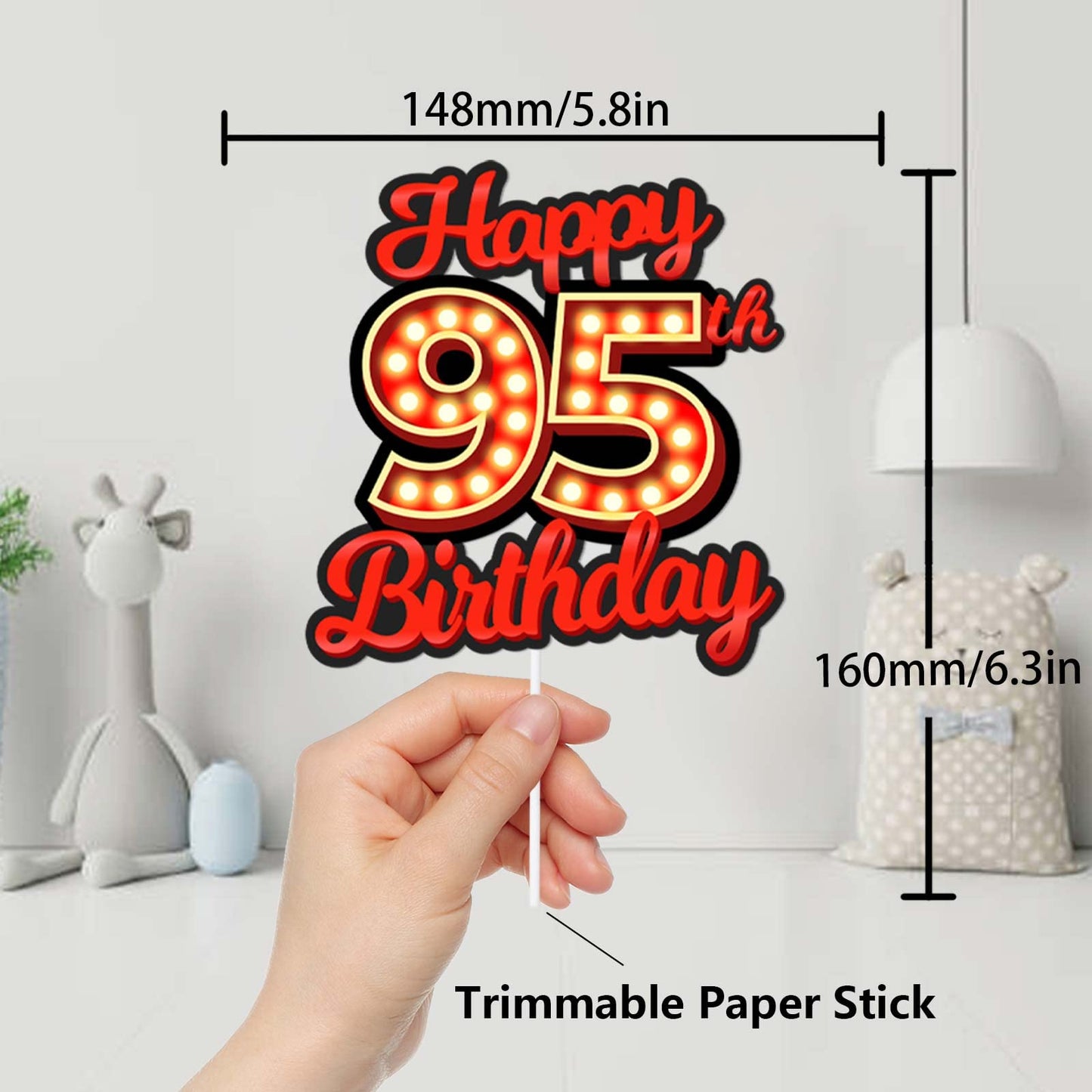 Happy 95Th Birthday Cake Topper Fluorescent Flashing Night Out Hen Movie Nightclub Theme Decor Supplies Woman Man Happy Birthday