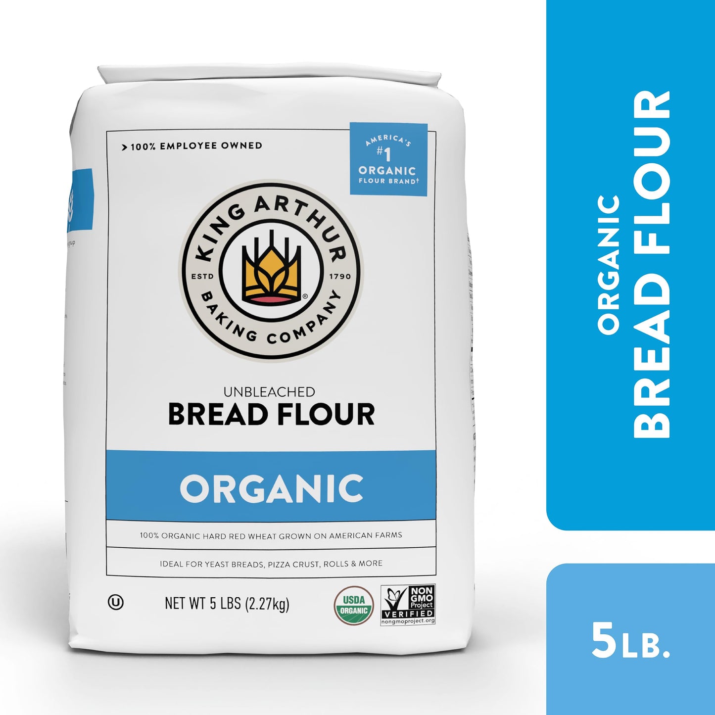 King Arthur Organic Unbleached Bread Flour, Non-GMO, 5 lb (Pack of 6)
