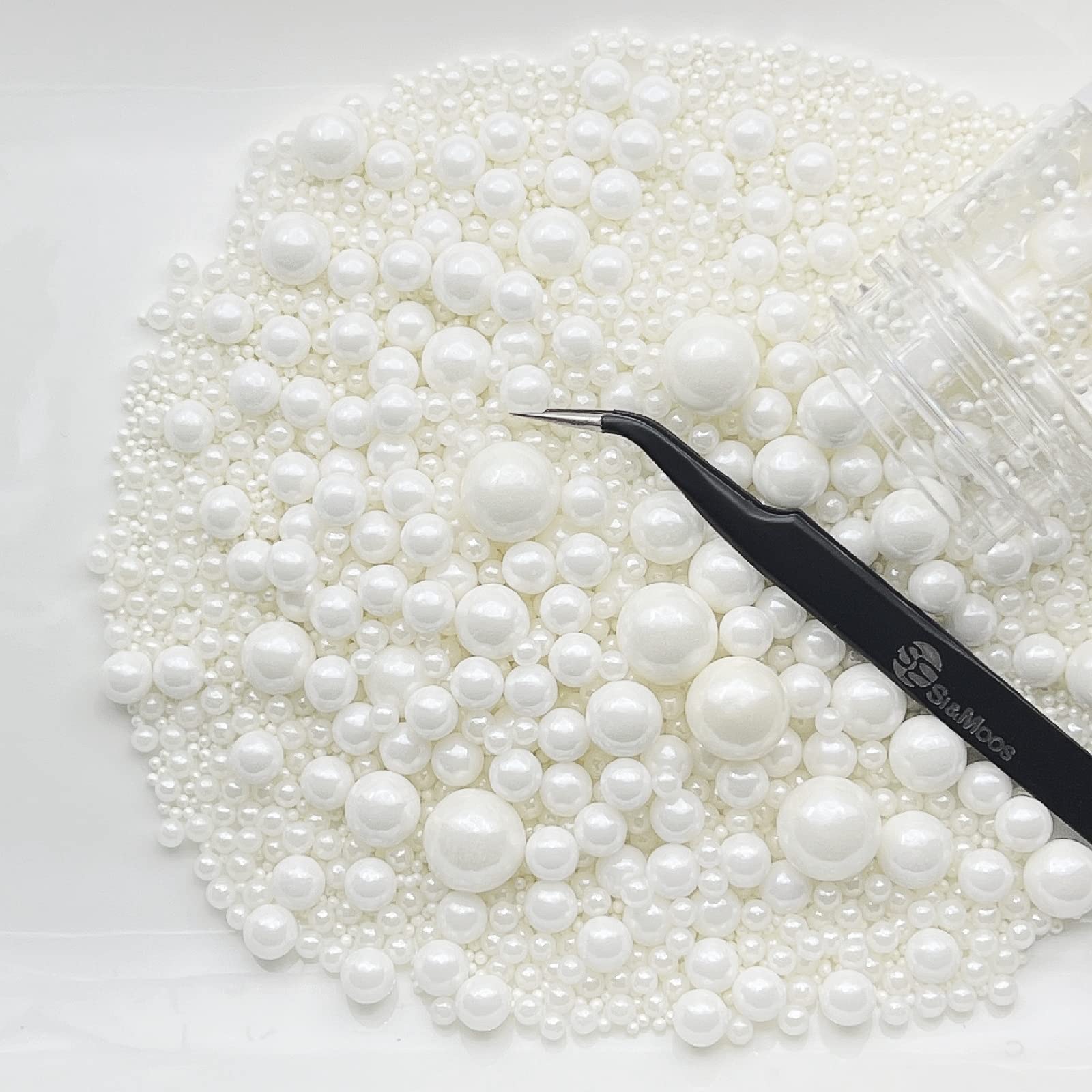 SE SI&MOOS White Edible Pearl Sprinkles for Cake Decorating, 5.1 OZ with Tweezers, Perfect for Cakes and Cupcakes