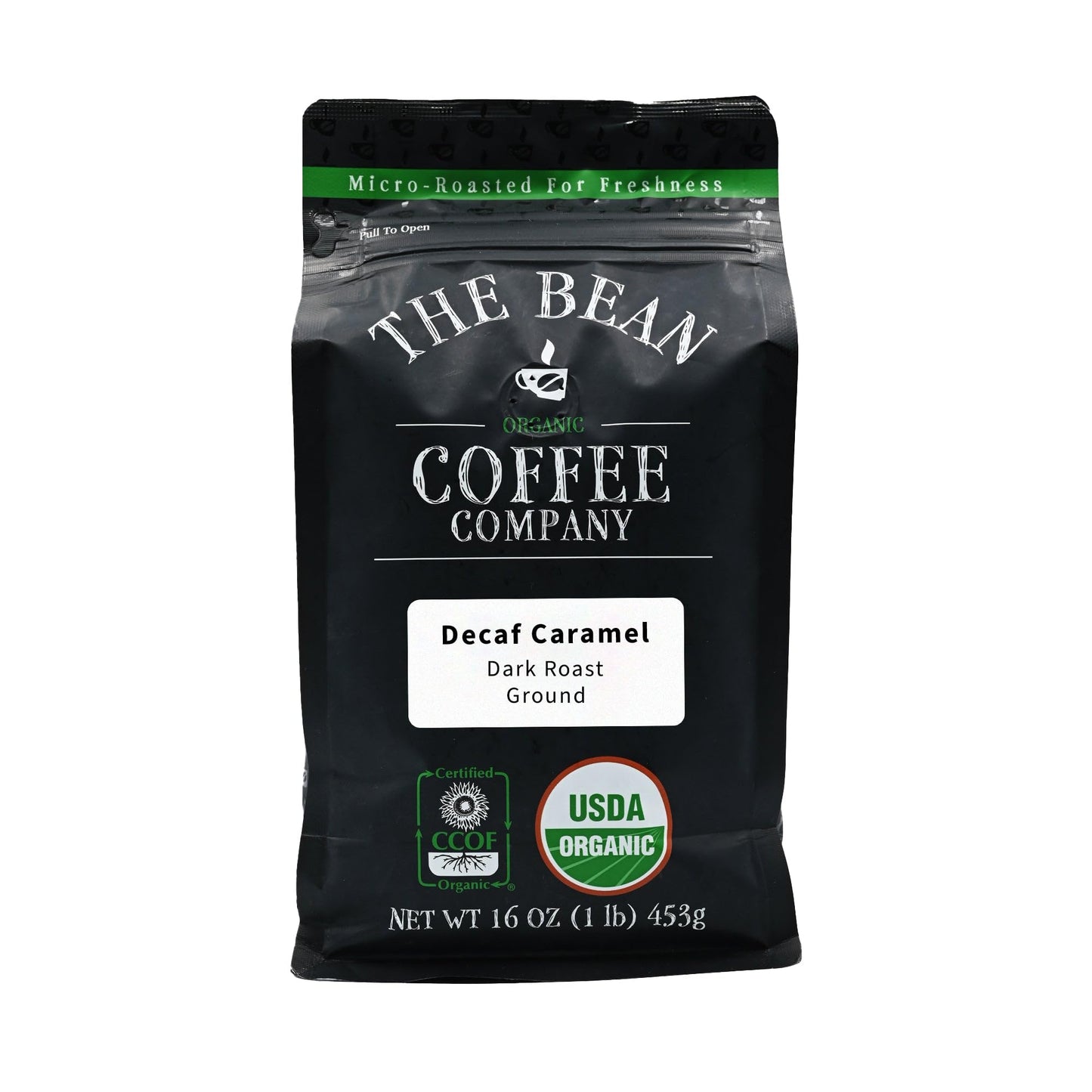 The Bean Organic Coffee Company Water Processed DECAF Caramel, Medium Roast, Ground Coffee, 16-Ounce Bag, Caf   Molido Tostado O