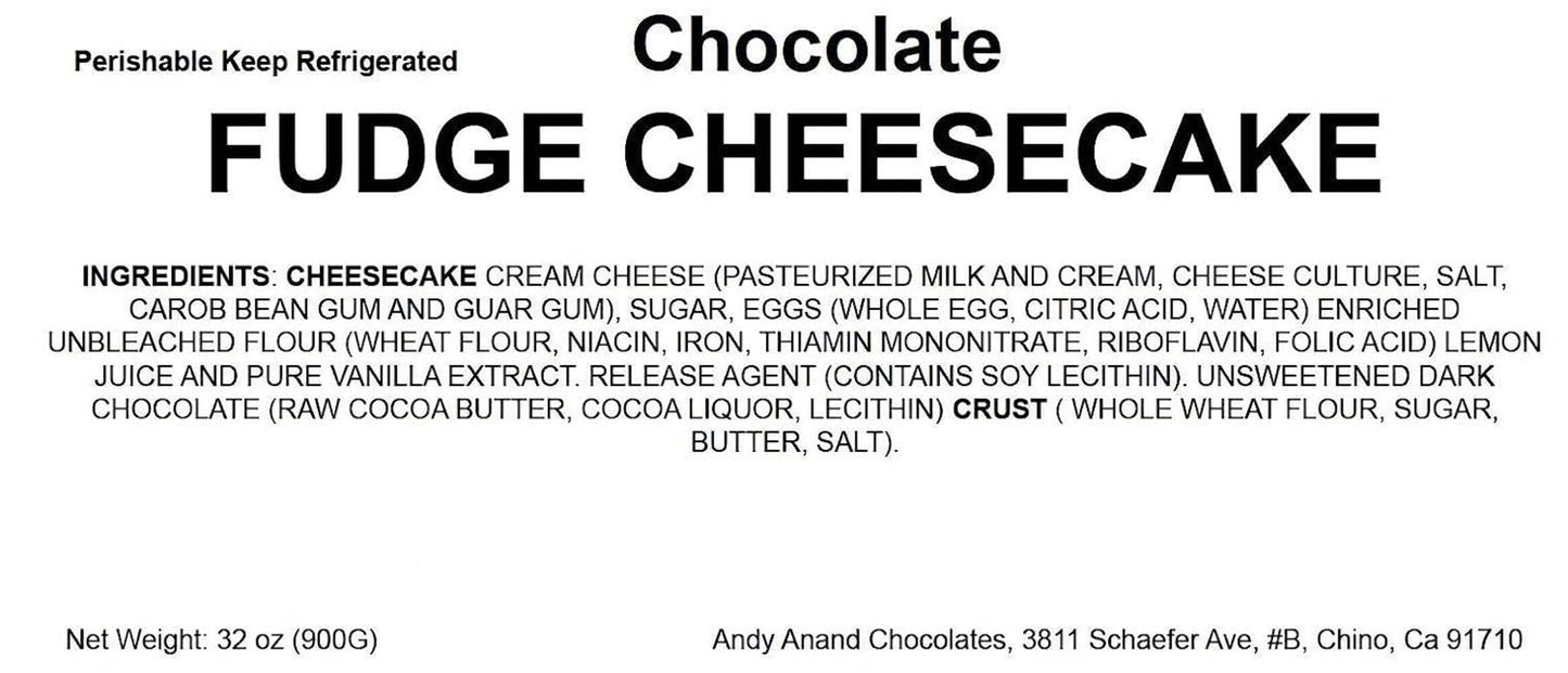 ANDY ANAND CHOCOLATIER Chocolate Fudge Cheesecake | Freshly Baked, All-Natural | 32 oz (2 lbs)